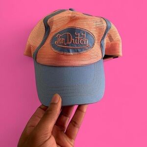 von dutch peachy pink and baby blue mesh trucker baseball cap/hat!